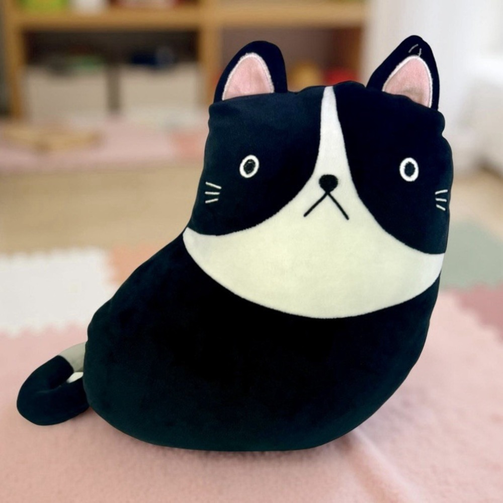 Daiso Japanese Black Calico Cat Plush‎ Stuffed Animal Doll Hug Pillow 14"